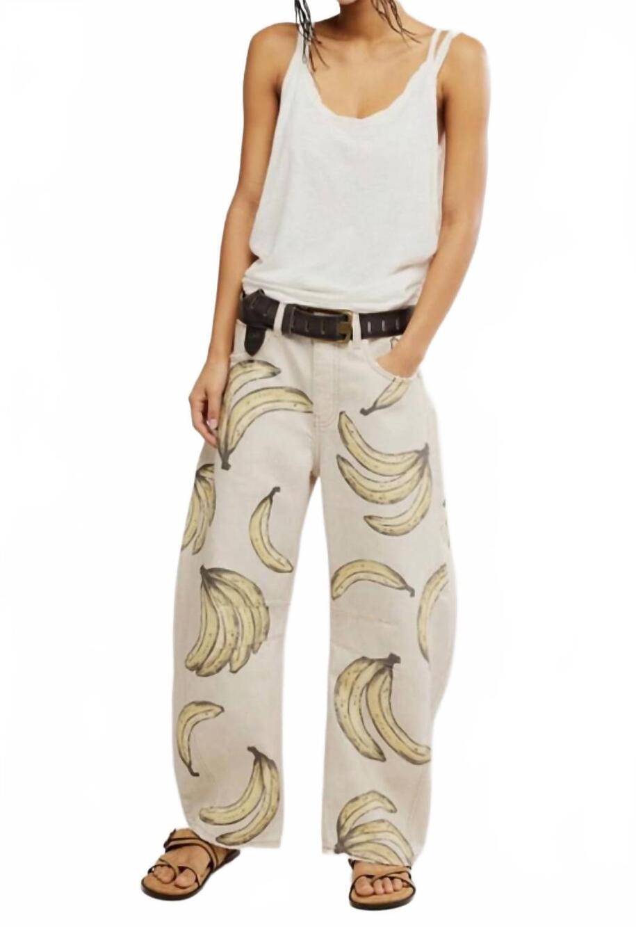 NEW FREE PEOPLE good luck printed barrel jean in go bananas - Picture 5 of 5